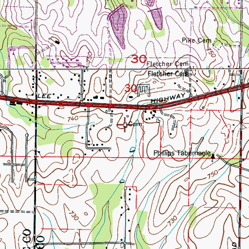 Topographic Map of Toney Cemetery, AL