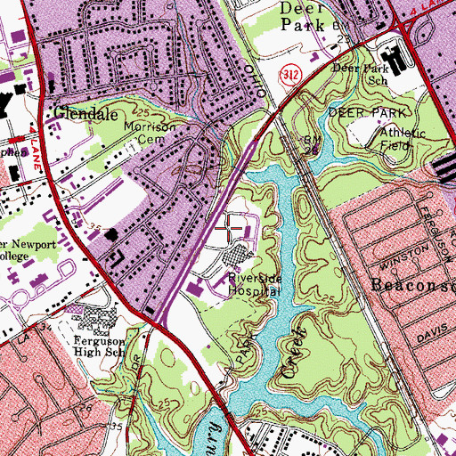 Topographic Map of Riverside Hospital Heliport, VA