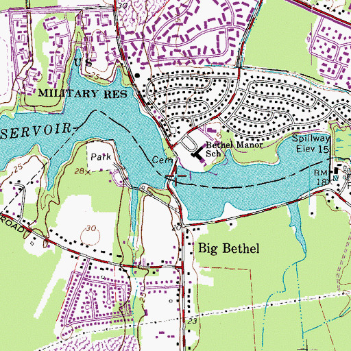 Topographic Map of Big Bethel Reservoir, VA