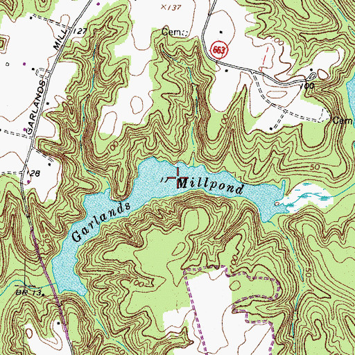Topographic Map of Garlands Millpond, VA
