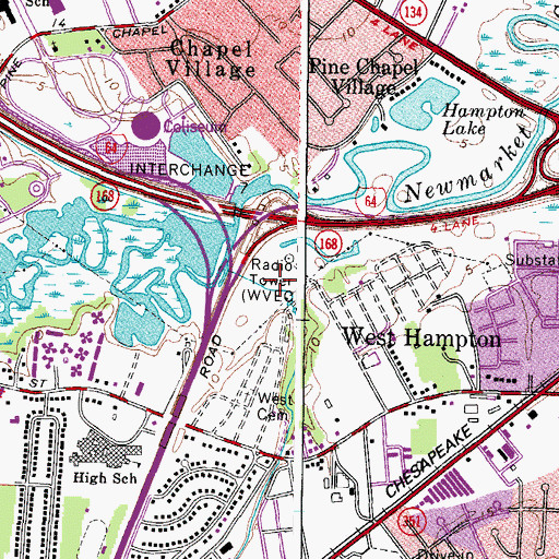 Topographic Map of WPEX-AM (Hampton), VA