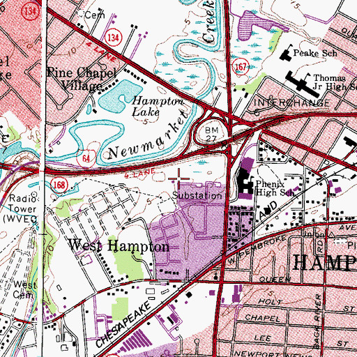 Topographic Map of WTJZ-AM (Newport News), VA