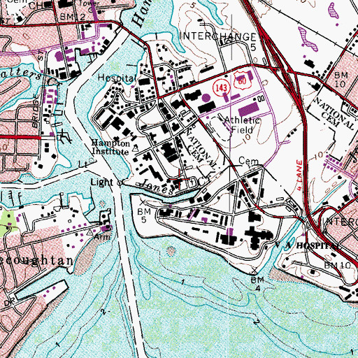 Topographic Map of WHOV-FM (Hampton), VA