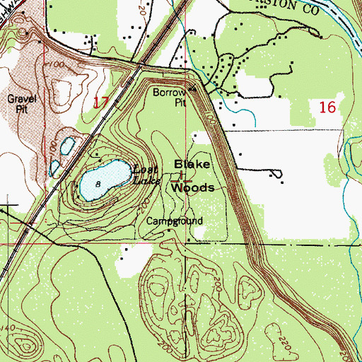 Topographic Map of Blake Woods, WA