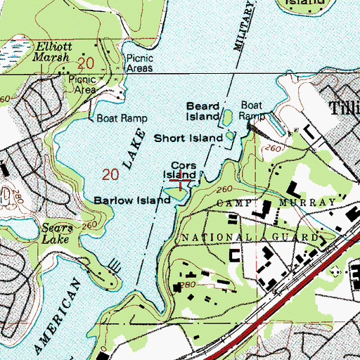 Topographic Map of Cors Island, WA