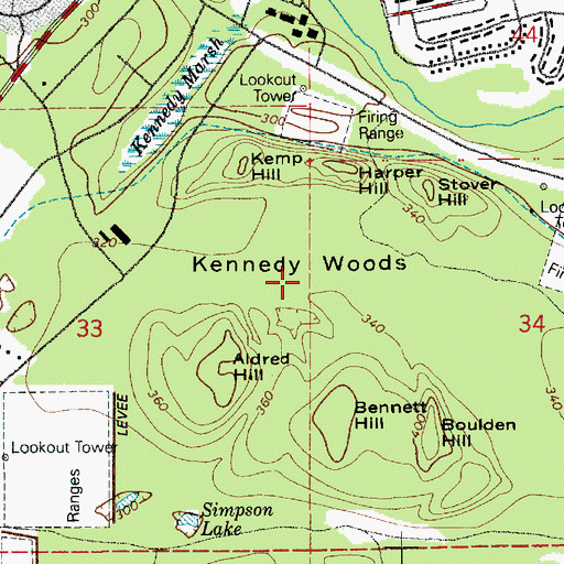 Topographic Map of Kennedy Woods, WA