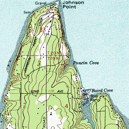 Topographic Map of Poncin Cove, WA