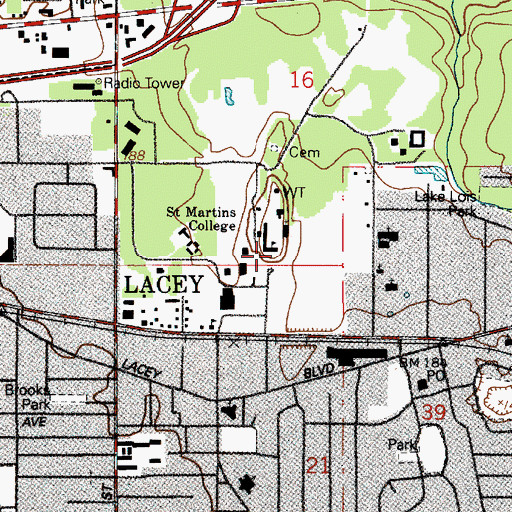 Topographic Map of Saint Martin's University, WA