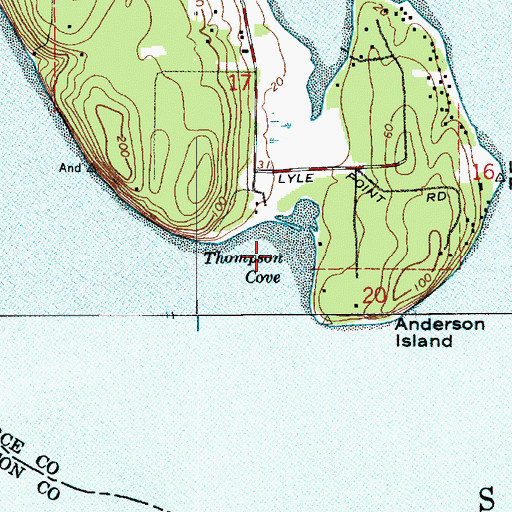 Topographic Map of Thompson Cove, WA