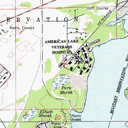 Topographic Map of Veterans Affairs Puget Sound Health Care System - American Lake Division, WA