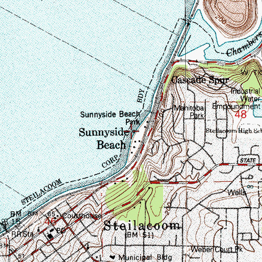 Topographic Map of Sunnyside Beach Park, WA