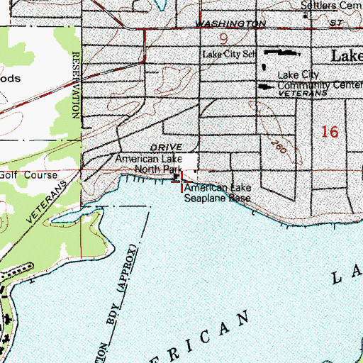 Topographic Map of American Lake North County Park, WA