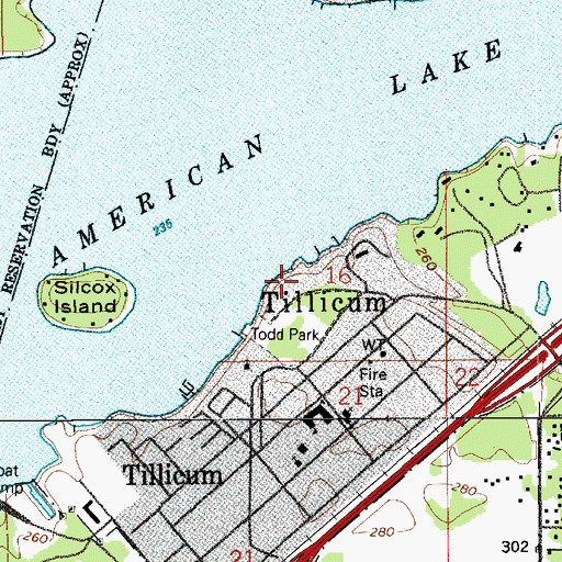 Topographic Map of American Lake South County Park, WA