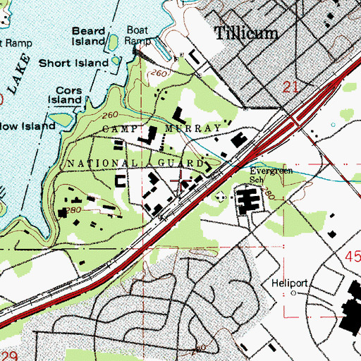 Topographic Map of Camp Murray, WA