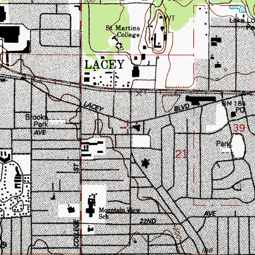 Topographic Map of Lacey Village Shopping Center, WA
