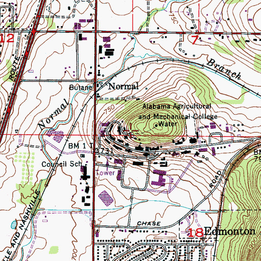 Topographic Map of Alabama Agricultural and Mechanical University, AL