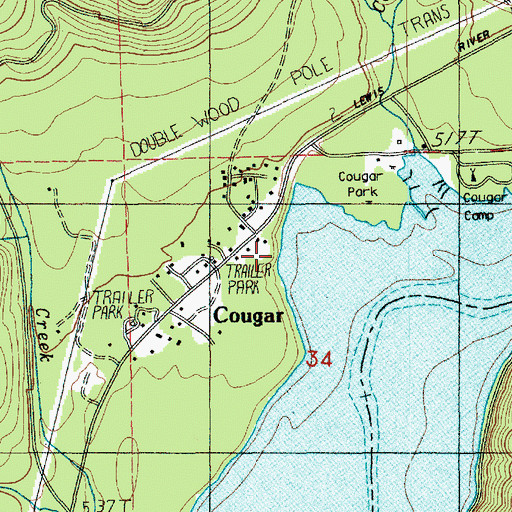 Topographic Map of Cougar, WA