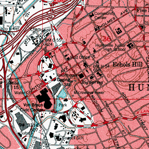 Topographic Map of Huntsville, AL