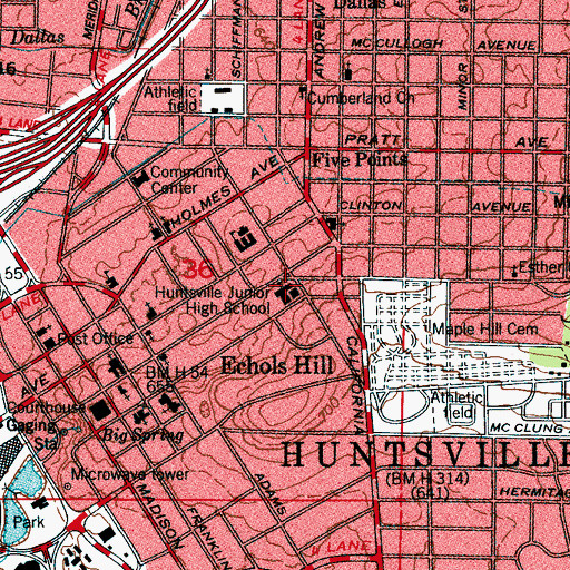 Topographic Map of Huntsville Junior High School, AL