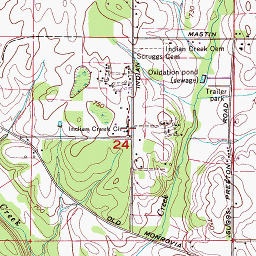 Topographic Map of Indian Creek Primitive Baptist Church, AL