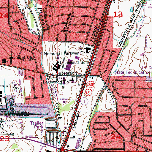 Topographic Map of Lakewood United Methodist Church, AL