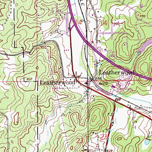 Topographic Map of Leatherwood, AL