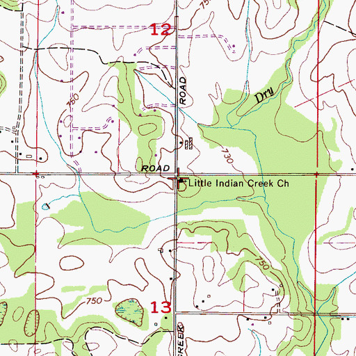 Topographic Map of Little Indian Creek Primitive Baptist Church, AL