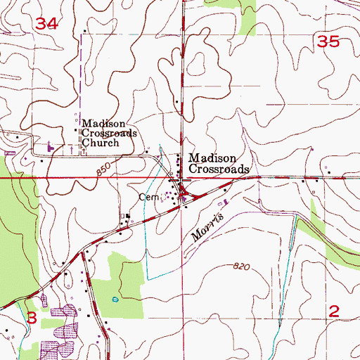 Topographic Map of Madison Crossroads, AL