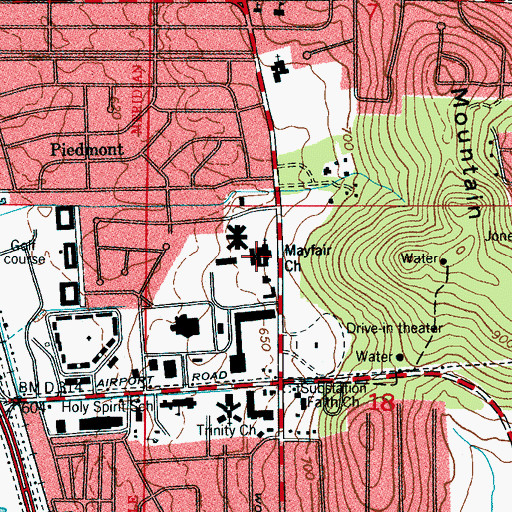 Topographic Map of Mayfair Church of Christ, AL
