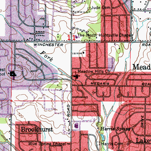 Topographic Map of Meadow Hills Baptist Church, AL