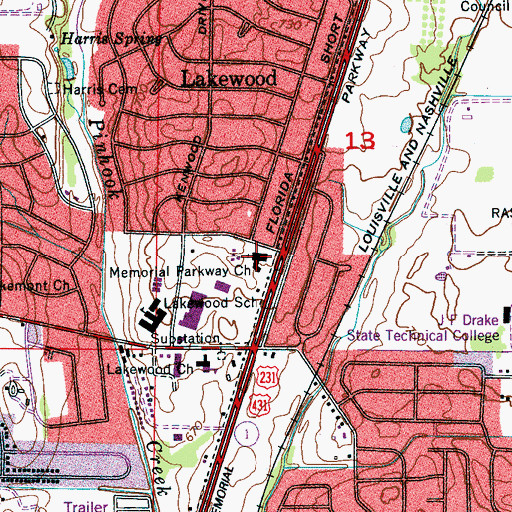 Topographic Map of Memorial Parkway Church of Christ, AL