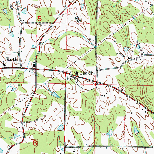 Topographic Map of Mount Oak Methodist Church, AL