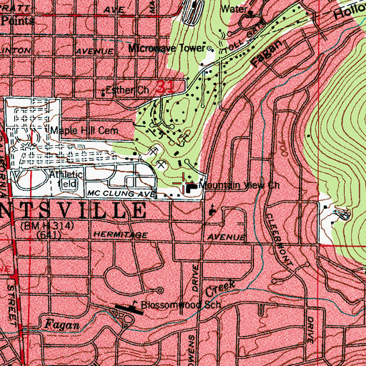 Topographic Map of Mountain View Baptist Church, AL