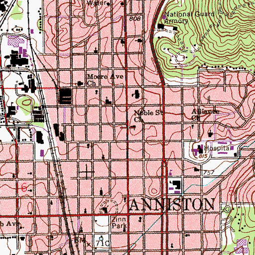 Topographic Map of Noble Street Baptist Church, AL