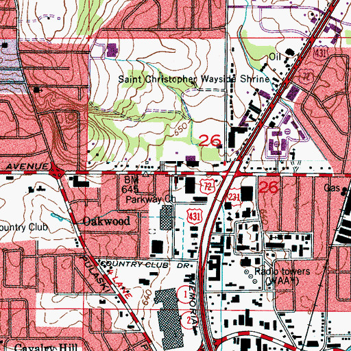 Topographic Map of Parkway Church of God, AL