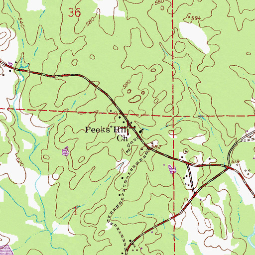 Topographic Map of Peeks Hill United Methodist Church, AL
