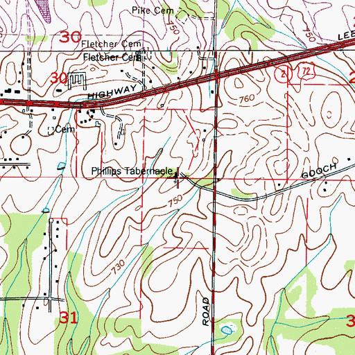Topographic Map of Phillips Tabernacle, AL