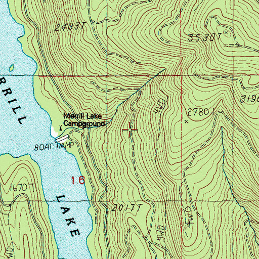 Topographic Map of Merrill Lake Campground, WA