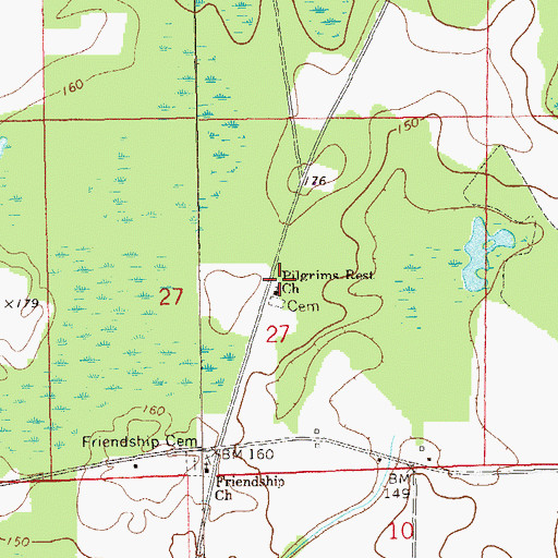 Topographic Map of Pilgrims Rest Church, AL
