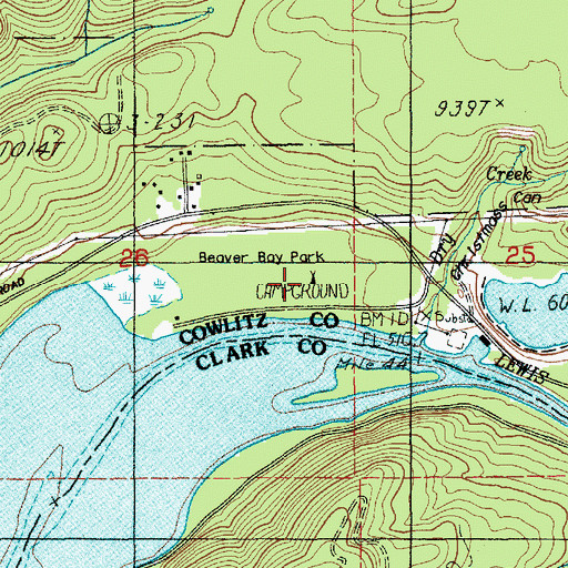 Topographic Map of Beaver Bay Campground, WA