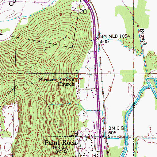 Topographic Map of Pleasant Grove Baptist Church, AL