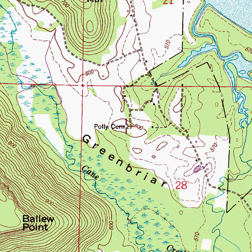Topographic Map of Polly Cemetery, AL