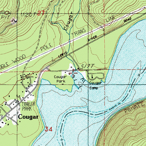 Topographic Map of Cougar Creek, WA