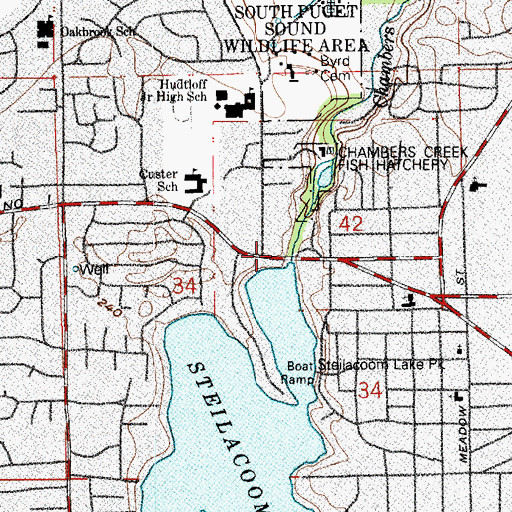 Topographic Map of Steilacom Lake Dam, WA