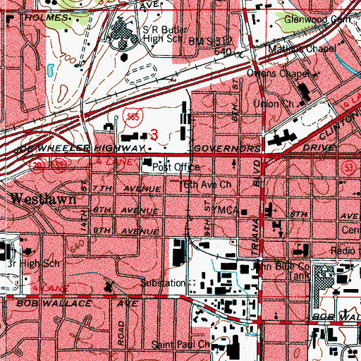 Topographic Map of Sixth Avenue Church, AL