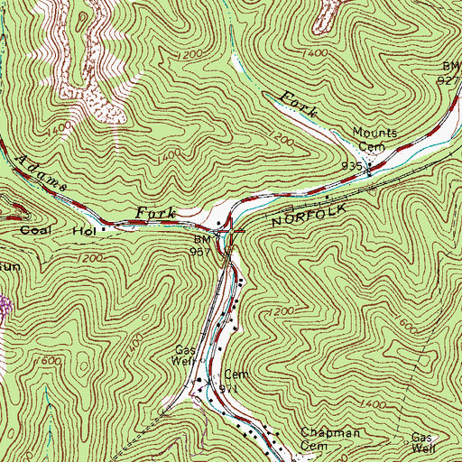 Topographic Map of Adams Fork, WV