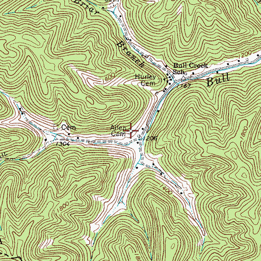 Topographic Map of Allen Cemetery, WV