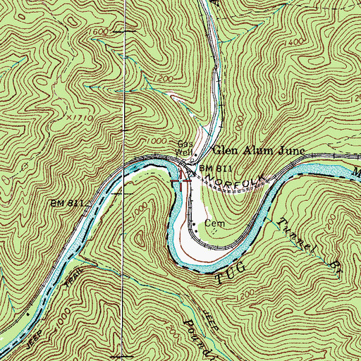 Topographic Map of Alum Creek, WV
