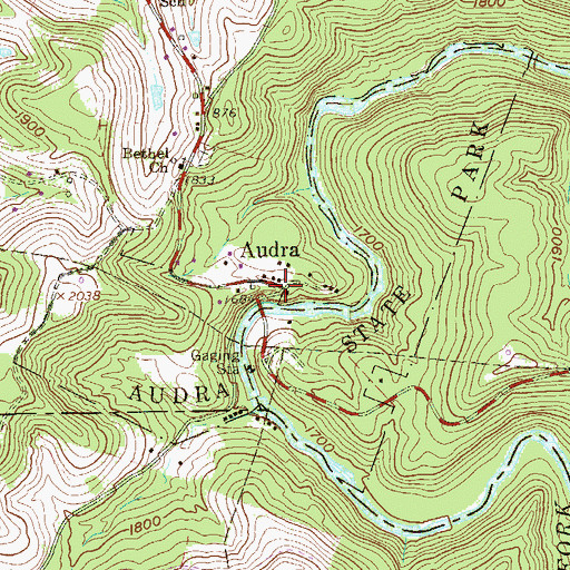Topographic Map of Audra, WV
