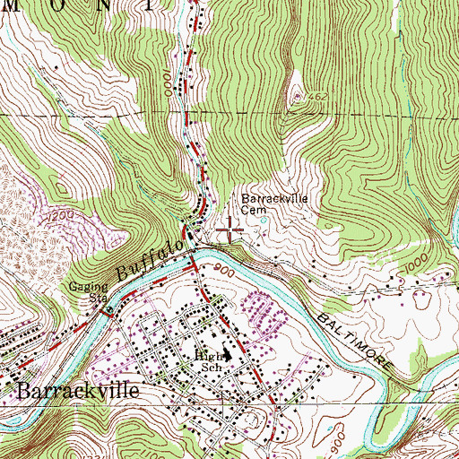 Topographic Map of Barrackville Cemetery, WV